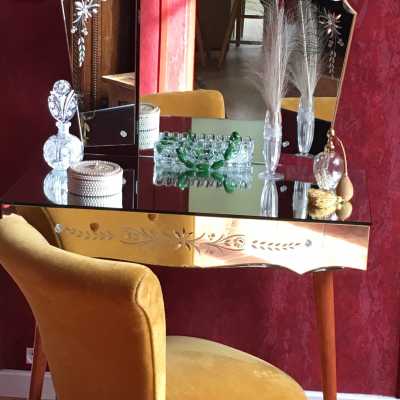 coiffeuse miroir triptyque pieds compas tiroir