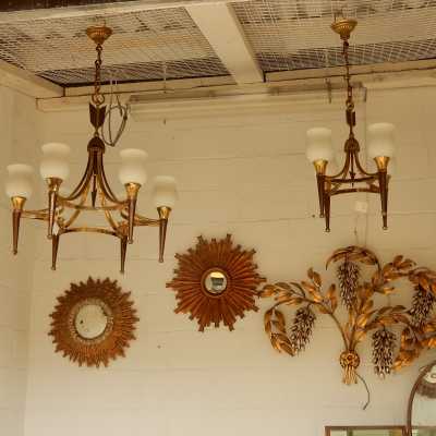 1950' Lustre Bronze et Laiton Avec Flèche Style Arbus ou Maison Jansen 4 Lampes 