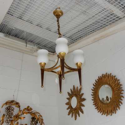 1950' Lustre Bronze et Laiton Avec Flèche Style Arbus ou Maison Jansen 4 Lampes 