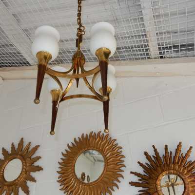 1950' Lustre Bronze et Laiton Avec Flèche Style Arbus ou Maison Jansen 4 Lampes 