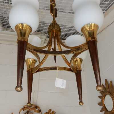 1950' Lustre Bronze et Laiton Avec Flèche Style Arbus ou Maison Jansen 4 Lampes 