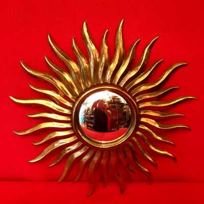 miroir mirror doré sun convex convexe sorcière witch golden brass laiton