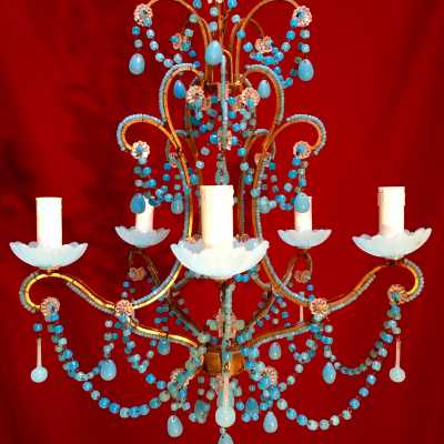 lustre chandelier opaline bleu blue light
