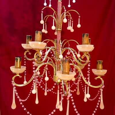 lustre chandelier opaline rose pink light lumières