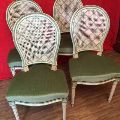 velvet chair painted green cream louis VXI