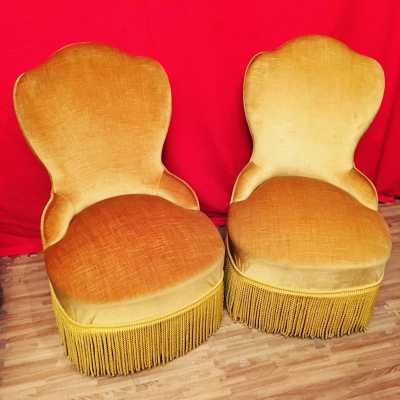 PAIR ARMCHAIR CRAPAUD OCRE VELOURS