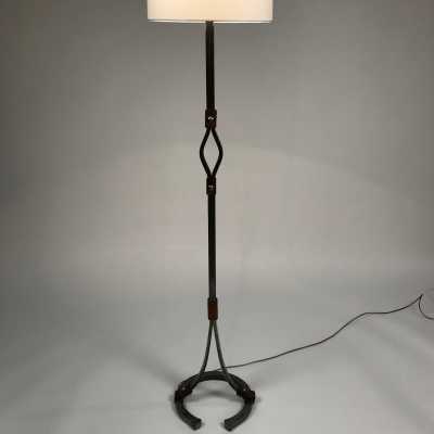 Floor lamp steel and leather.