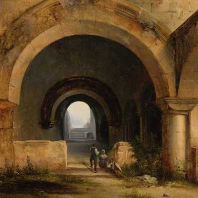 "Romanesque ruins", oil on canvas, Charles-Caïus Renoux (1795-1846), c.1820-1830