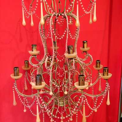 bronze chandelier crystal lamp light opaline candlestick pink pink