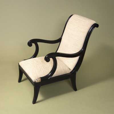 Pair of armchairs in the style of Jansen, black lacquer, bronze motifs (detail claw), France, c.1940