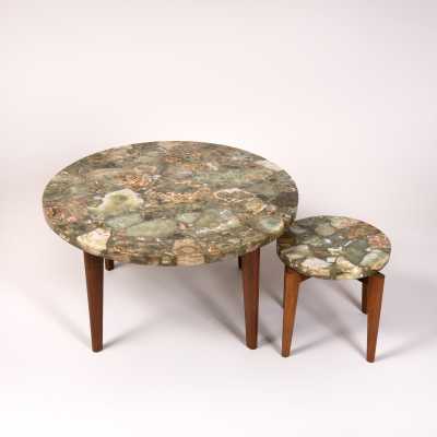 Coffee table, 3 pieces of sofa, onyx, 1970