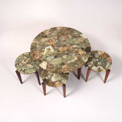 Coffee table, 3 pieces of sofa, onyx, 1970