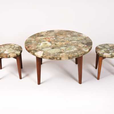 Coffee table, 3 pieces of sofa, onyx, 1970
