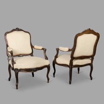 Pair of walnut cabriolet armchairs Louis XV style
