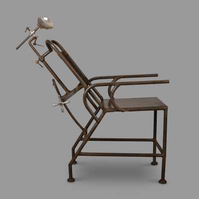 Medical armchair in sheet metal and nickel-plated parts, circa 1930