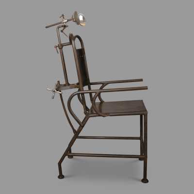 Medical armchair in sheet metal and nickel-plated parts, circa 1930