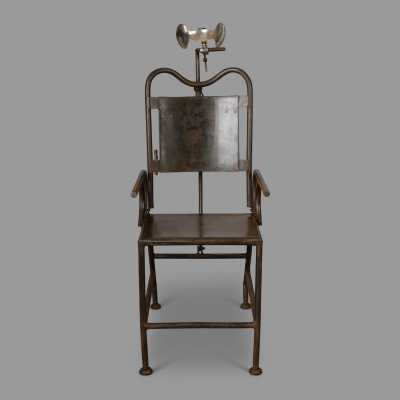 Medical armchair in sheet metal and nickel-plated parts, circa 1930