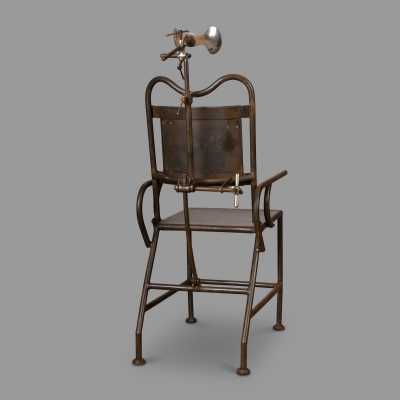 Medical armchair in sheet metal and nickel-plated parts, circa 1930