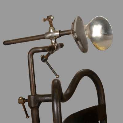 Medical armchair in sheet metal and nickel-plated parts, circa 1930
