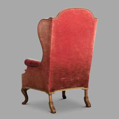 19th century Dutch armchair with red leather and velvet ears