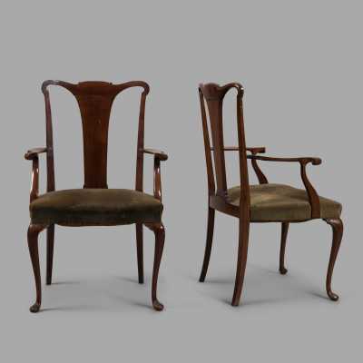 Pair of Chippendale Mahogany armchairs, c. 1860
