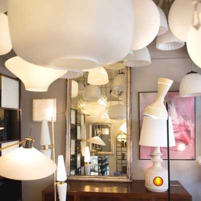 Lighting, opaline, bakelite base, porcelain socket, Czechoslovakia, c.1950