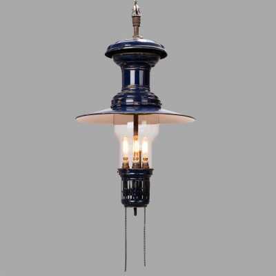 Enamelled Sheet Metal Gas Pendant, Late Nineteenth Gas Pendant Light in Blue Enameled Sheet