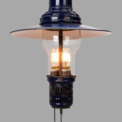 Enamelled Sheet Metal Gas Pendant, Late Nineteenth Gas Pendant Light in Blue Enameled Sheet