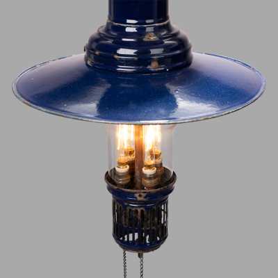Enamelled Sheet Metal Gas Pendant, Late Nineteenth Gas Pendant Light in Blue Enameled Sheet