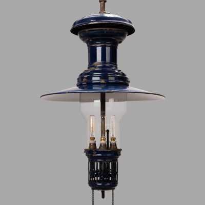 Enamelled Sheet Metal Gas Pendant, Late Nineteenth Gas Pendant Light in Blue Enameled Sheet