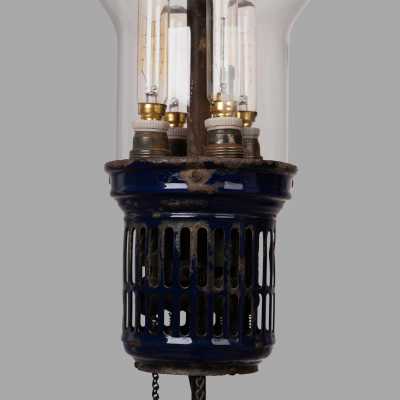 Enamelled Sheet Metal Gas Pendant, Late Nineteenth Gas Pendant Light in Blue Enameled Sheet
