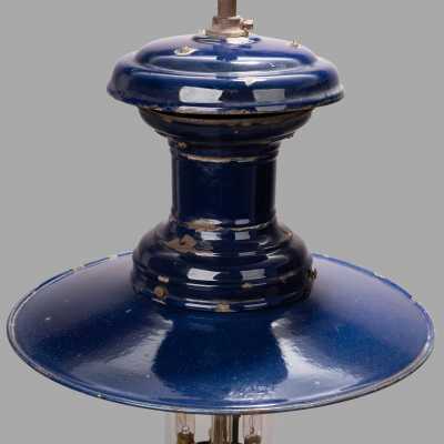 Enamelled Sheet Metal Gas Pendant, Late Nineteenth Gas Pendant Light in Blue Enameled Sheet