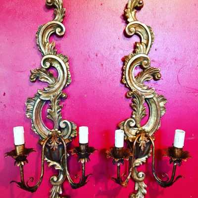 pair gold wood applique wood gold iron pair light fixture