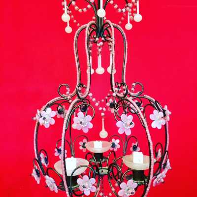pink opaline chandelier pink flowers candlestick flowers