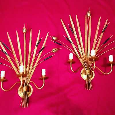 pair of gold plated iron sconces