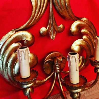pair of gold plated iron sconces
