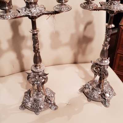 Pair of candlesticks Etruscan style woman draped in antique