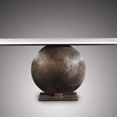 Console in bronze and marble Gong model by Christine Rouviere.