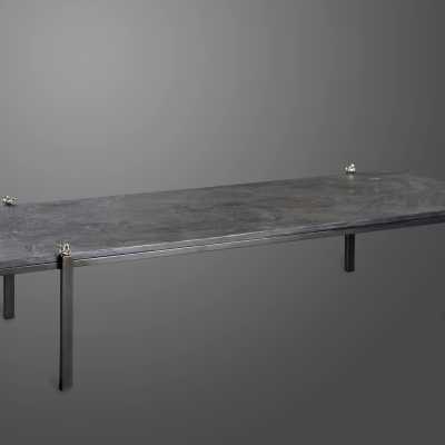 Center table in bronze and slate top