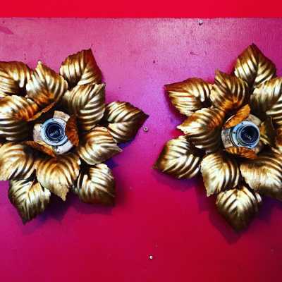pair of gold plated iron sconces