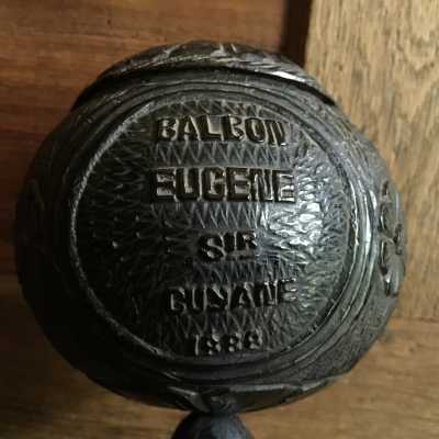 In the form of a ciborium, patronymic and dated: "Balbon Eugene Sir Guyana 1888"