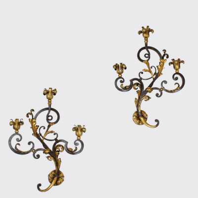 Pair of wrought iron sconces