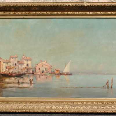 View of Martigues Oil on canvas signed Godchaux