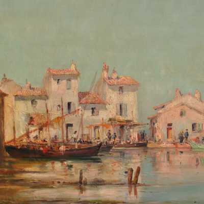 View of Martigues Oil on canvas signed Godchaux