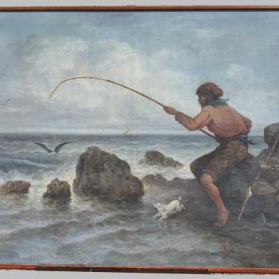 Oil on canvas, fisherman near Marseille, Signed Suchet