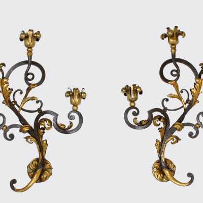 Pair of wrought iron sconces