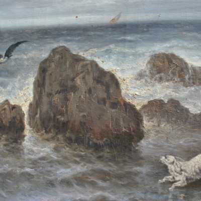 Oil on canvas, fisherman near Marseille, Signed Suchet