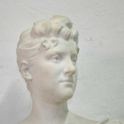 Marble woman bust, signed Boucher