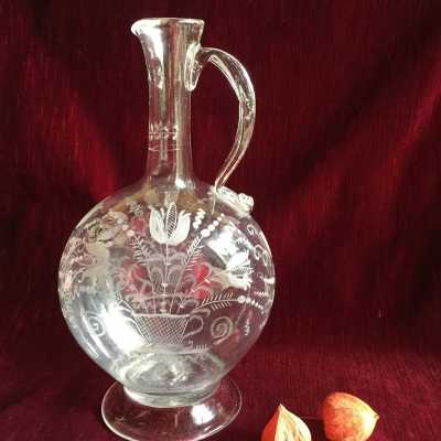 Blown and engraved glass carafe