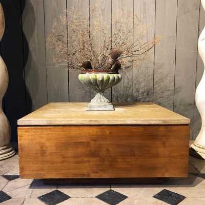 Wood and travertine coffee table